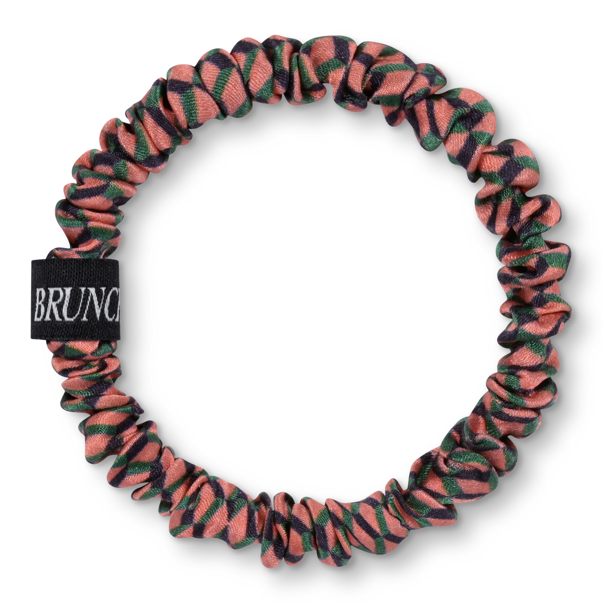 BRUNCHIES® "Rosewood" Seiden Scrunchie mit Karomuster in Pink, Blau und Grün - eleganter Look im Haar und am Handgelenk