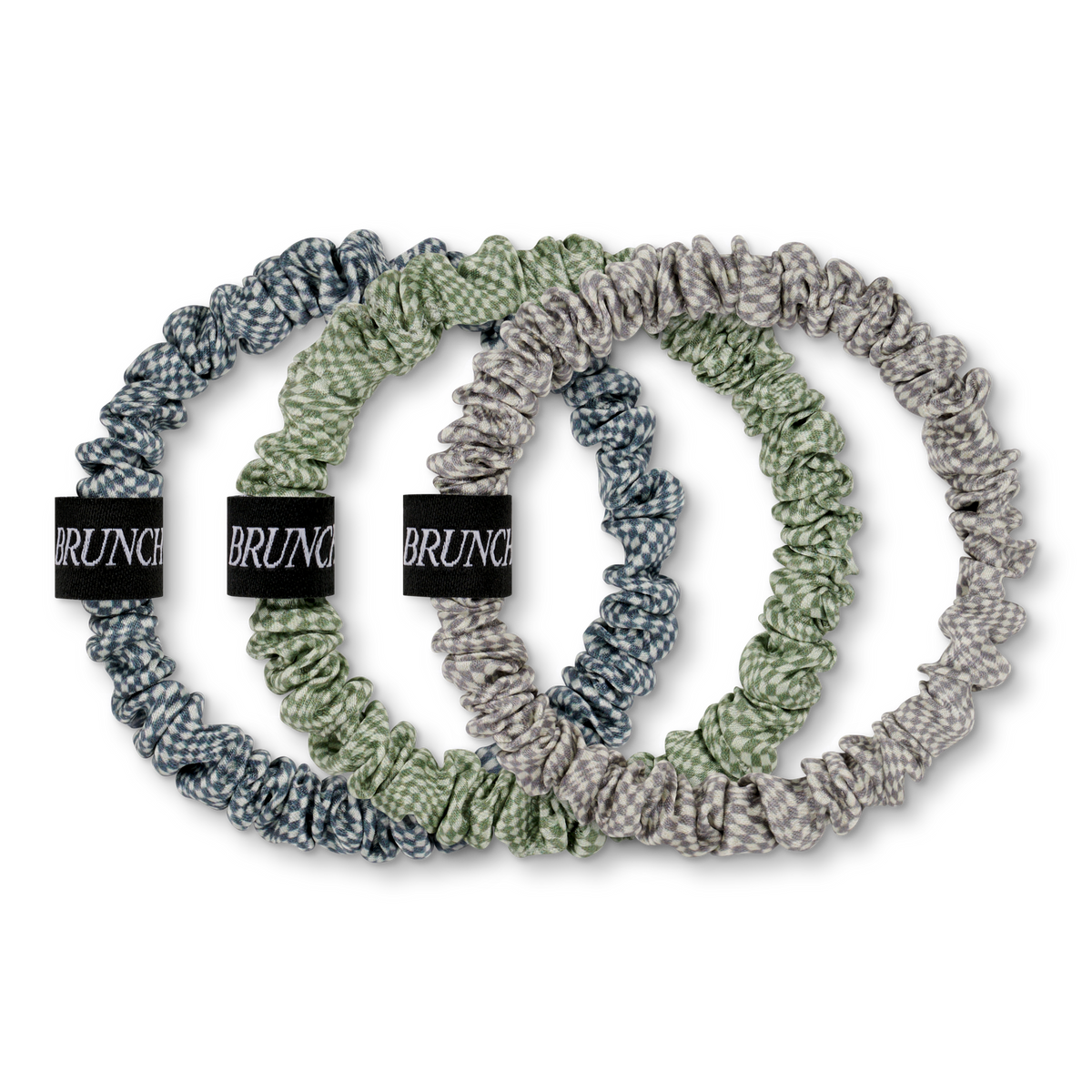 BRUNCHIES® "Racing Edition" Seiden Scrunchies 3er Set - mit kleinem feinen Karomuster angelehnt an Pascha Porsche Design