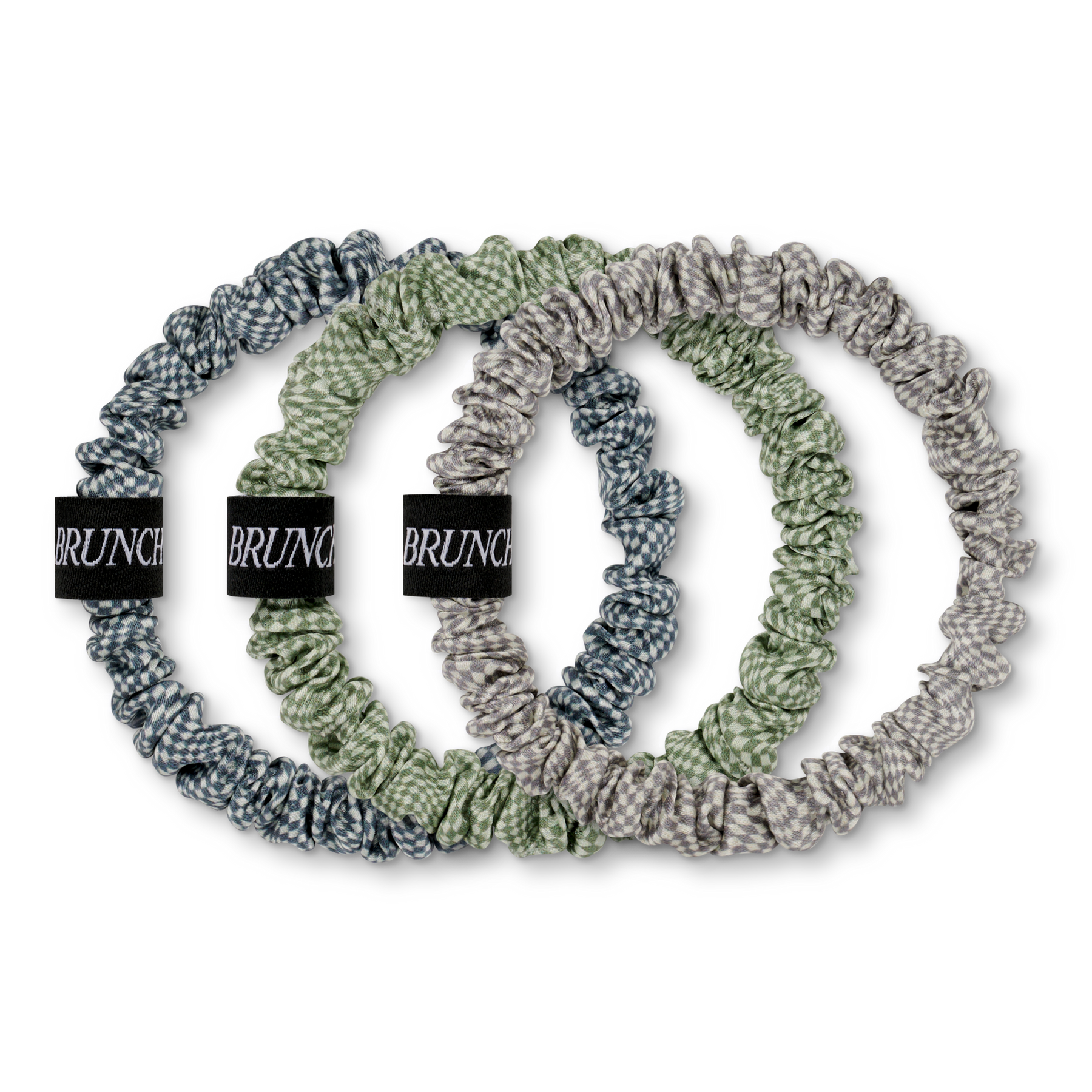 BRUNCHIES® "Racing Edition" Seiden Scrunchies 3er Set - mit kleinem feinen Karomuster angelehnt an Pascha Porsche Design