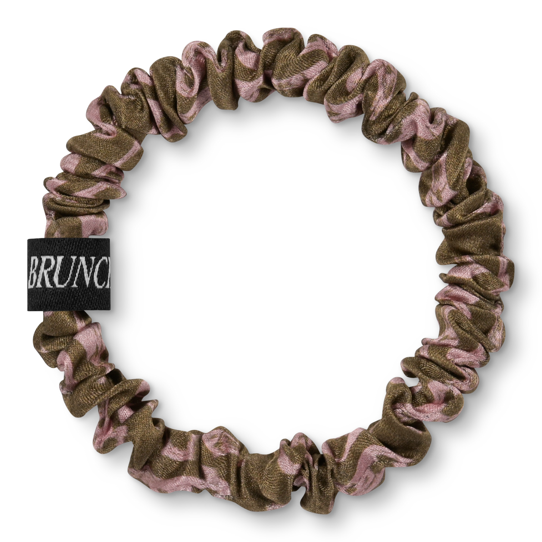BRUNCHIES®  "Champagner" Seiden Scrunchie für trockene Locken & empfindliche Spitzen mit Champagnerflaschen Print in Braun und Rosa