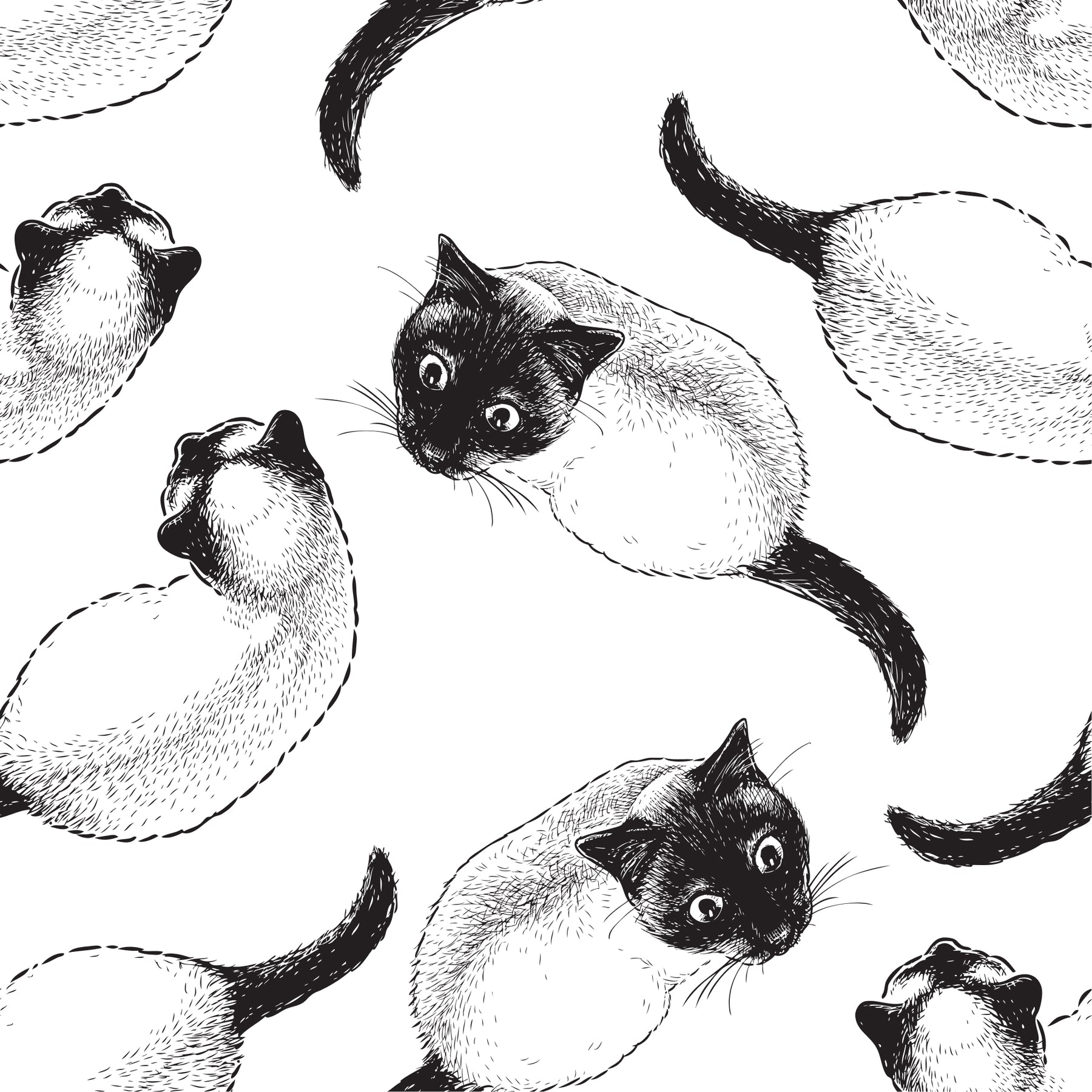 BRUNCHIES® "Cat" Seiden Scrunchie in weiß mit schwarzen Katzen Illustrationen für glänzende Haare