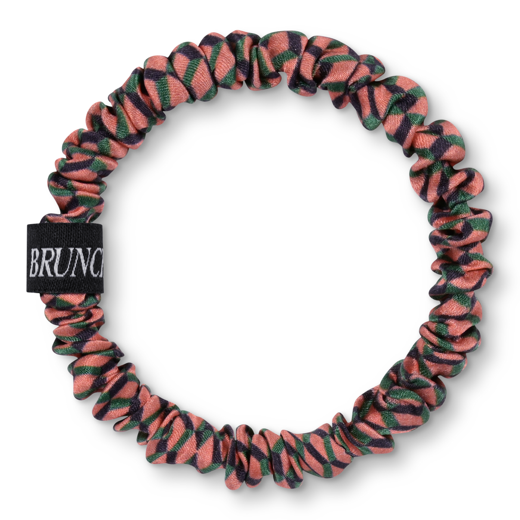 BRUNCHIES® "Rosewood" Seiden Scrunchie mit Karomuster in Pink, Blau und Grün - eleganter Look im Haar und am Handgelenk