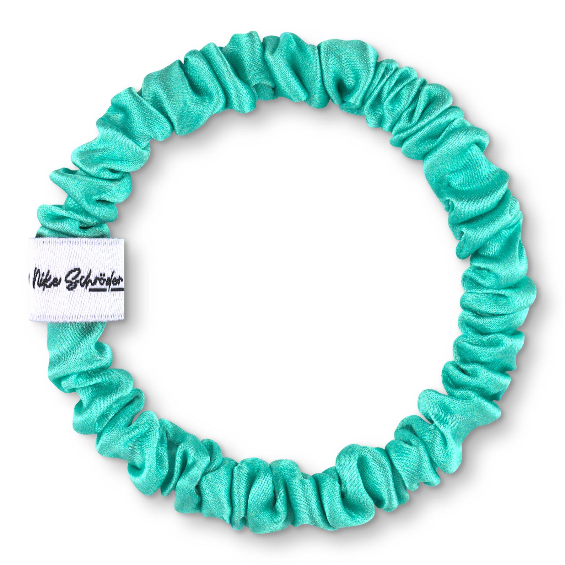 Co-Creation BRUNCHIES® x Nike Schröder – Seiden Scrunchie "Kunst, stark zu bleiben" in Türkis