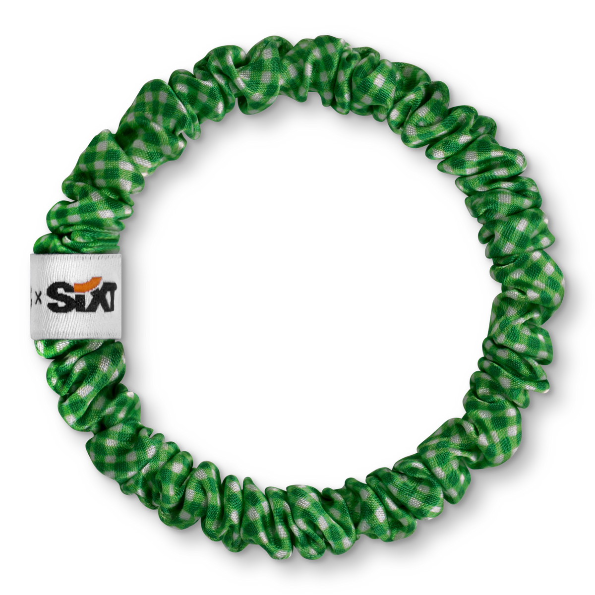 Co-Creation Charity BRUNCHIES® x Regine Sixt Kinderhilfestiftung – "Grün Kariert" 100% Seiden Scrunchie für lange Haar