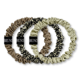 BRUNCHIES® "Snake Edition" Seiden Scrunchie Set aus 3 Haarbändern mitSchlangen Print für weiches Haar in erdigen grünen und braunen Tönen