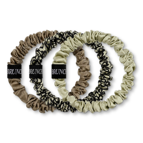 BRUNCHIES® "Snake Edition" Seiden Scrunchie Set aus 3 Haarbändern mitSchlangen Print für weiches Haar in erdigen grünen und braunen Tönen