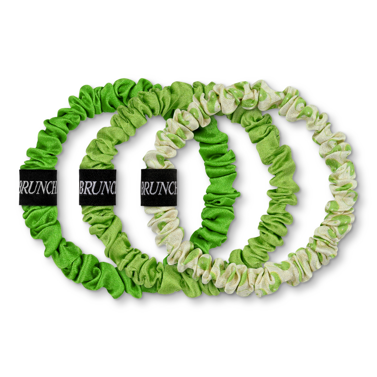 BRUNCHIES® Set "Matcha Edition" Seiden Scrunchies 3er Set aus 100 % Maulbeerseide in tollen Matcha Knallgrün Trend Farben