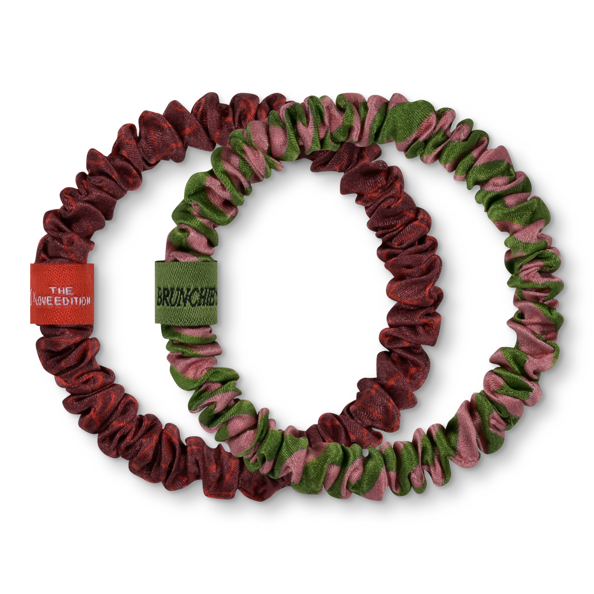 Co-Creation Brunchies® x THE LOVE EDITION "Bordeaux Bow & Stripe Set" – limitierter Seiden Scrunchie