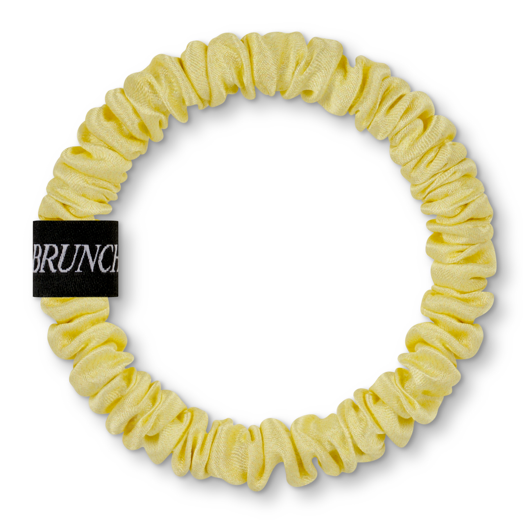 Einfarbiger BRUNCHIES® Seiden Scrunchie Buttermilk in modernem Buttergelb aus 100 % Maulbeerseide.